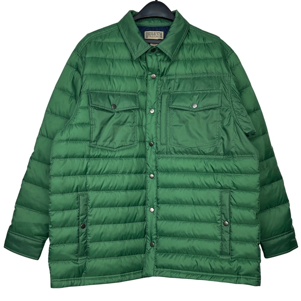 Duluth Trading Co Mens Large Down Quilted Puffer Jacket Forest Green Snap Up - Picture 4 of 11